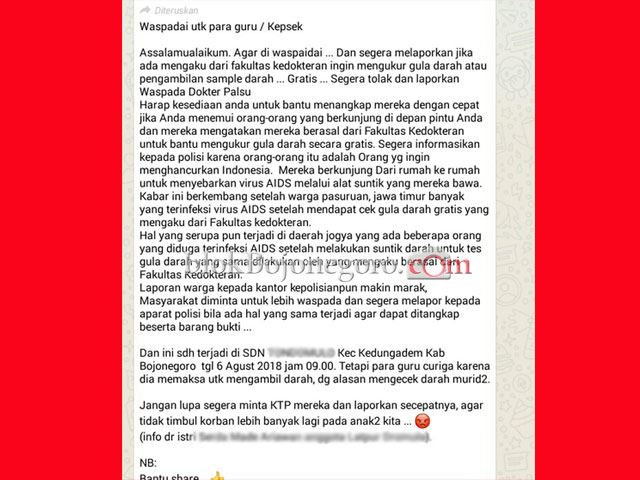 Kapolsek Kedungadem Tegaskan Isu Dokter Sebarkan Virus AIDS Hoax