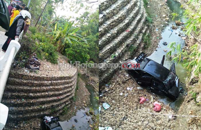 Diduga Ngantuk, Mobil Sedan Terjun ke Sungai Desa Banjarsari