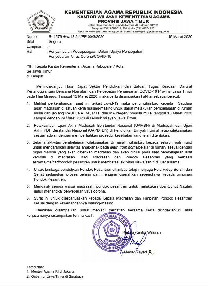 Kemenag Liburkan Siswa Kelas VII dan VIII Hingga Dua Minggu