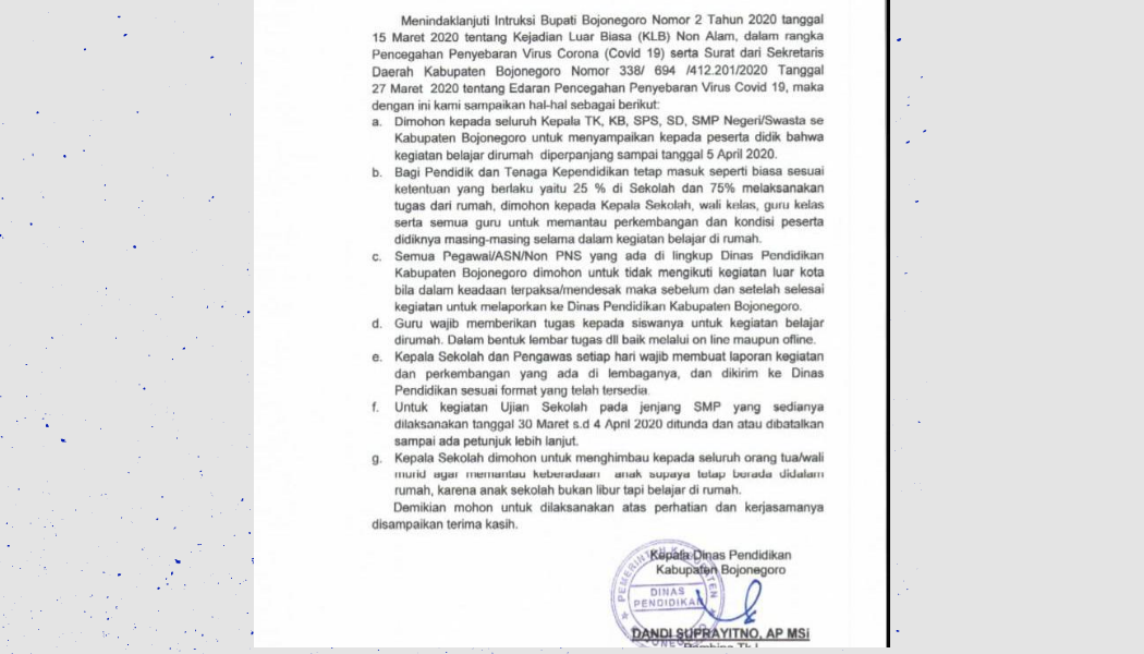 KBM TK-SMP di Rumah Diperpanjang Hingga 5 April 2020