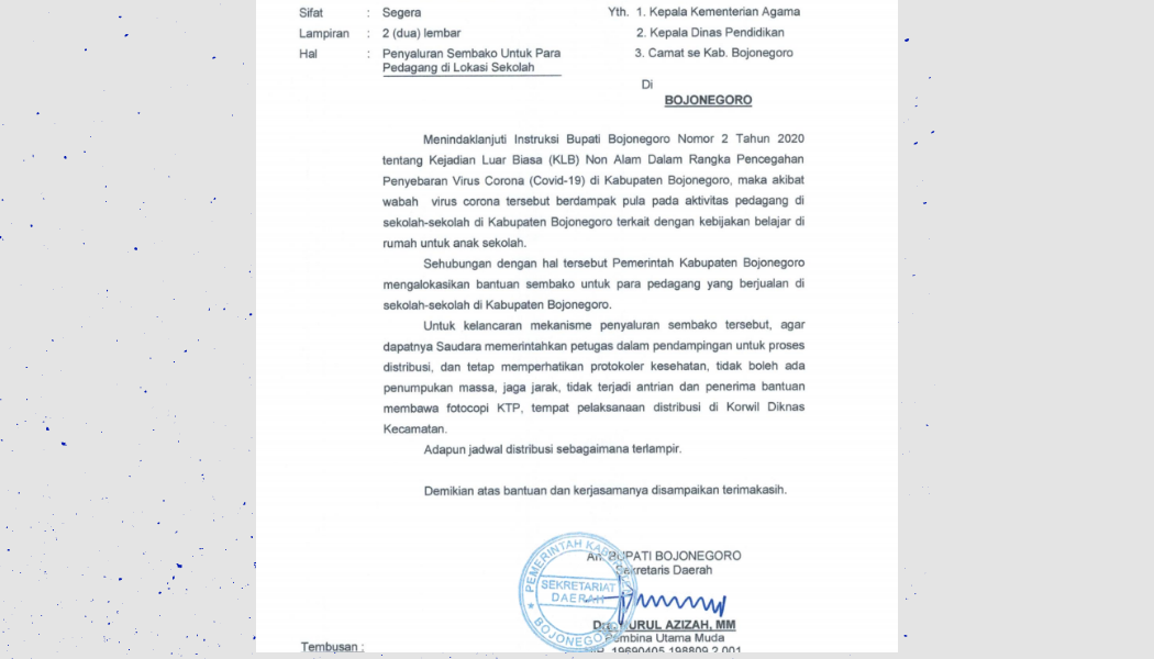 Besok, Pemkab Salurkan Sembako untuk Pedagang di Sekolah