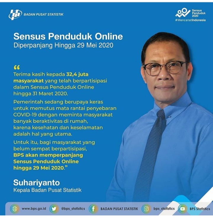 BPS Perpanjang Sensus Online Hingga 29 Mei 2020