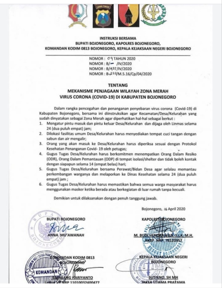 Begini Mekanisme Penjagaan Wilayah Zona Merah Covid-19 Bojonegoro