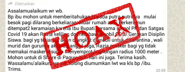 Kabar Hoaks Bupati dan Satpol PP Razia Siswa Masih Terus Beredar di Medsos