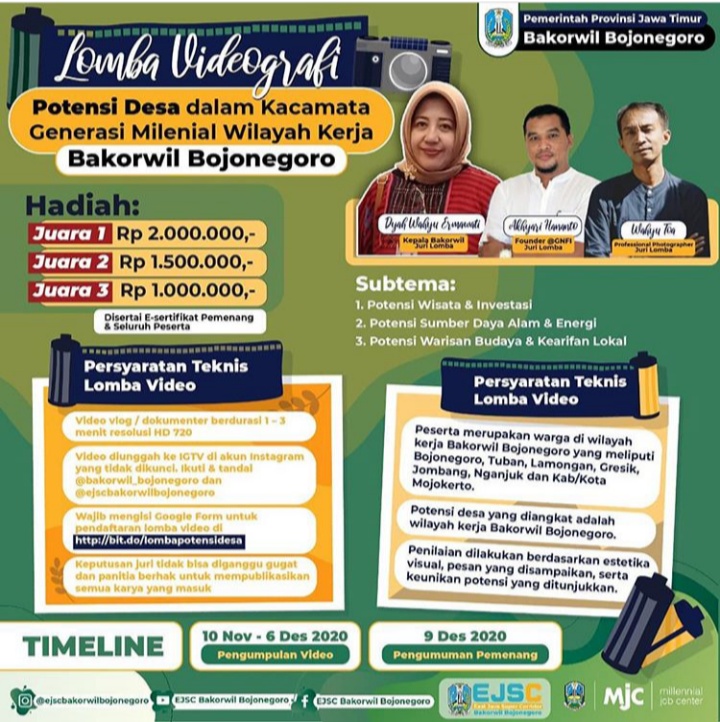 Dukung Minat dan Bakat Millenial, EJSC Bakorwil Bojonegoro Gelar Lomba Videografi Potensi Desa