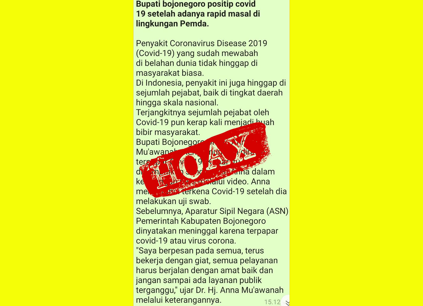 Beredar Kabar Hoax Bupati Positif Covid Usai Rapid Massal di Pemkab