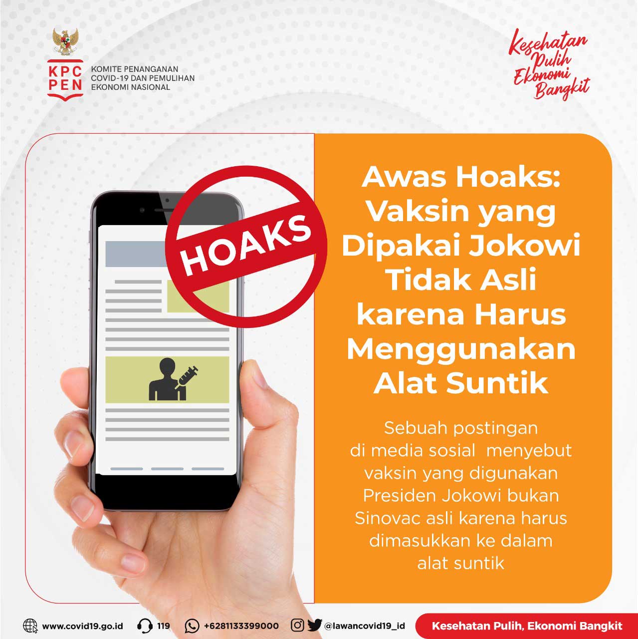 [Cek Fakta] Vaksin yang Dipakai Jokowi Tidak Asli karena Harus Menggunakan Alat Suntik?