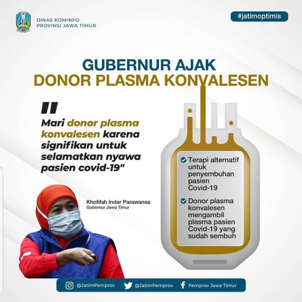 Gubernur Khofifah Ajak Donor Plasma Konvalesen