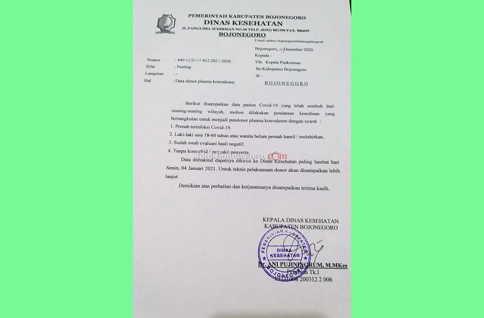 Pemkab Minta Puskesmas Mendata Penyitas Covid-19 untuk Donor Plasma Konvalesen