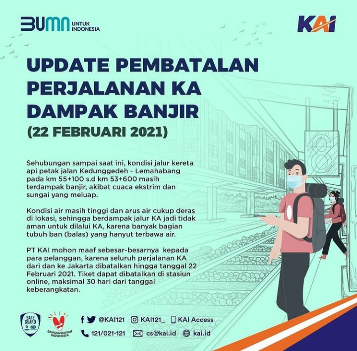 DKI Jakarta Dilanda Banjir Perjalan KA Jakarta-Surabaya Dibatalkan