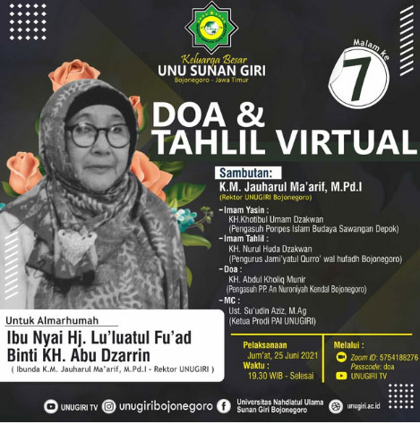 Doa dan Tahlil Virtual 7 Hari Wafatnya Almarhumah Hj. Lu’luatul Fu’ad Binti Abu Dzarrin