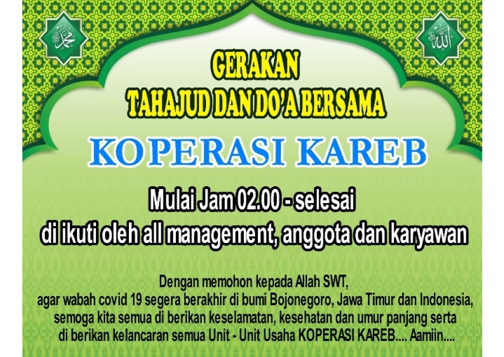 Berharap Covid-19 Berakhir, Koperasi Kareb Adakan Gerakan Tahajud dan Doa Bersama
