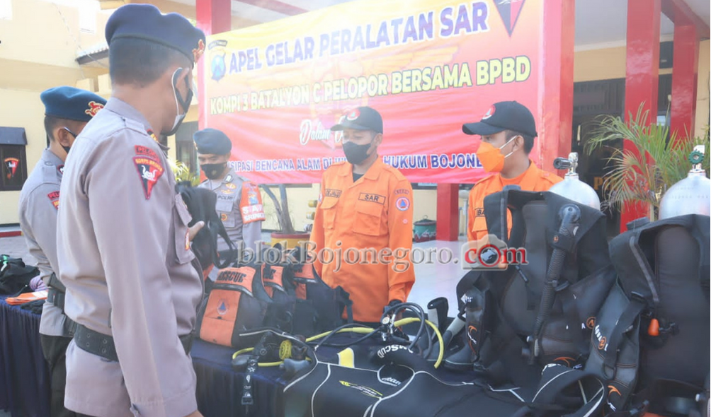 Gandeng BPBD Bojonegoro, Brimob Lakukan Apel Gelar Peralatan