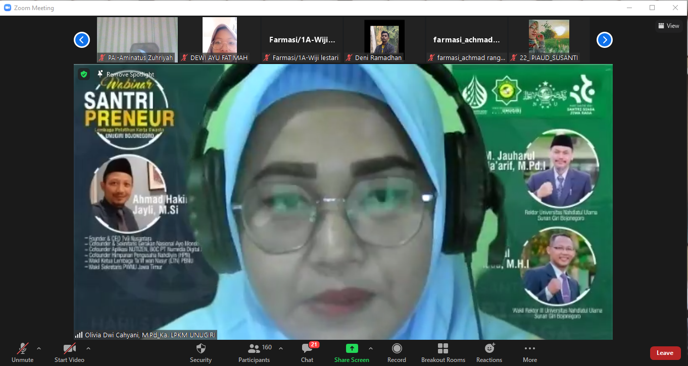 Lembaga Pelatihan Kerja dan Sertifikasi Unugiri Gelar Webinar Santri Wirausahawan