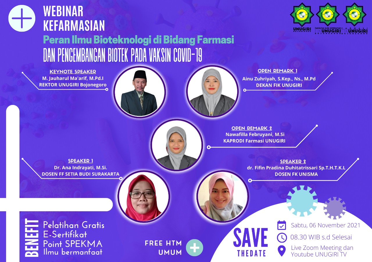 UNU Sunan Giri Bojonegoro Webinar Kefarmasian Peran Ilmu Bioteknologi Beserta Pengembangannya pada Vaksin Covid-19