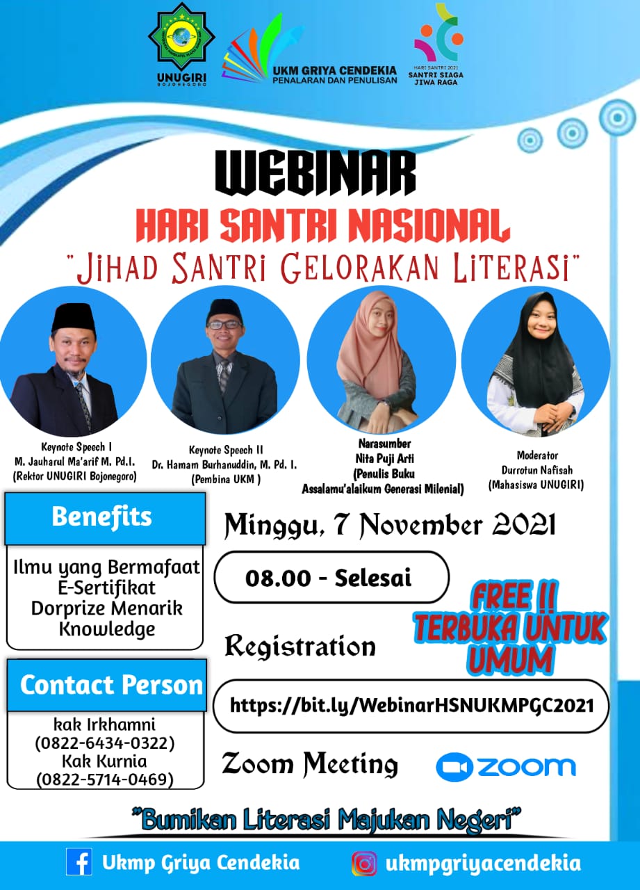 Puncak HSN, UKMP Griya Cendekia UNUGIRI Gelar Webinar Literasi