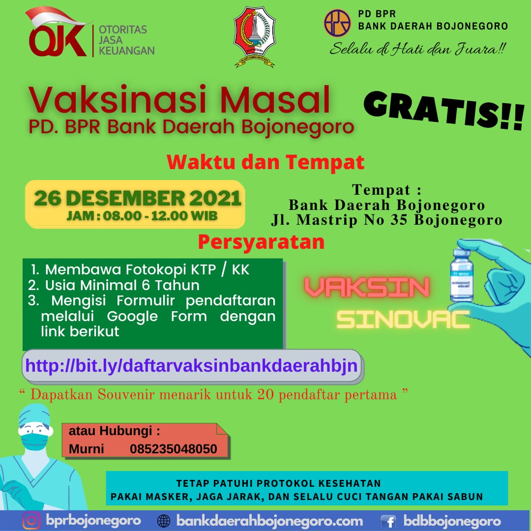 Bank BPR Bojonegoro Akan Gelar Vaksinasi Massal