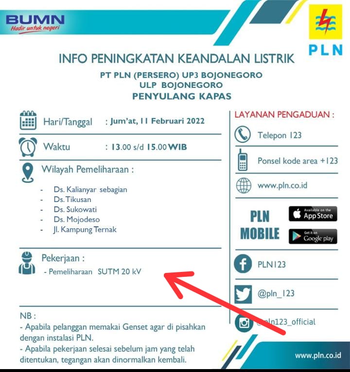 Ada Perbaikan Listrik, Ada Pemadaman Sementara di Wilayah Bojonegoro dan Sekitarnya