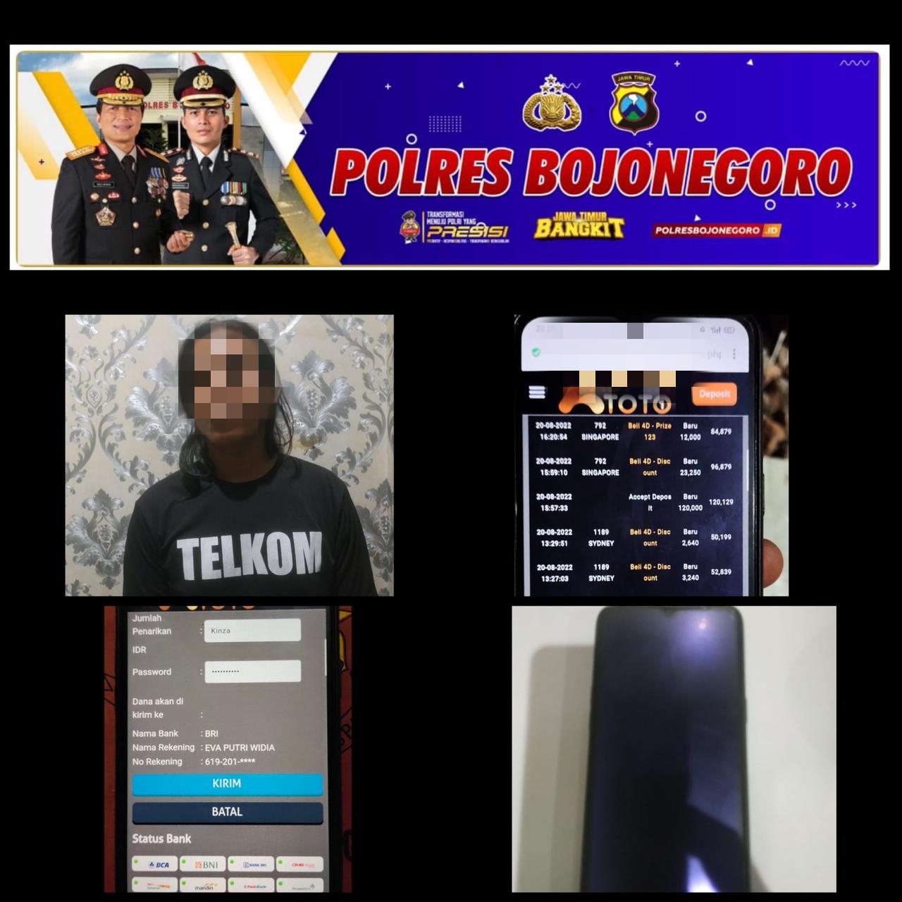 Pelaku Judi Online Diringkus Sat Reskrim Polres Bojonegoro