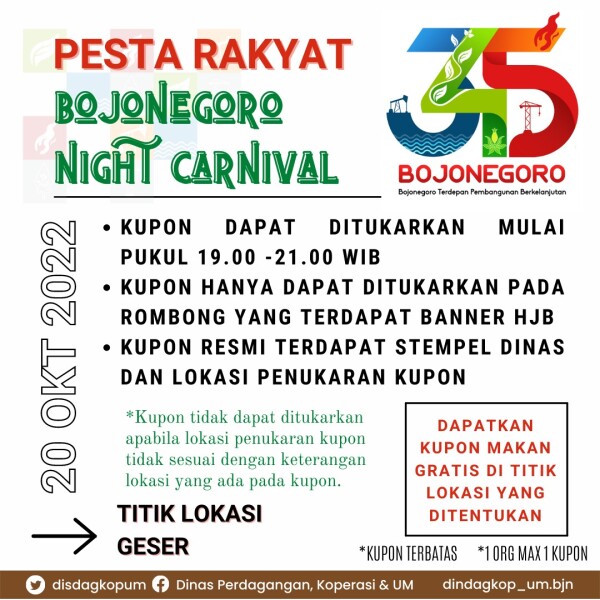 Semarakkan HJB, Pemkab Bojonegoro Gratiskan Kupon Pesta Rombong Kuliner