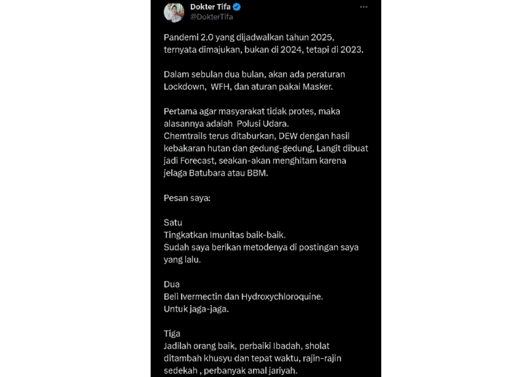 Viral, Dokter Tifa Ungkapkan Pandemi Seri Dua
