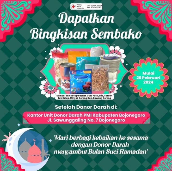 Selama Ramadan UDD PMI Bojonegoro Berikan Paket Sembako