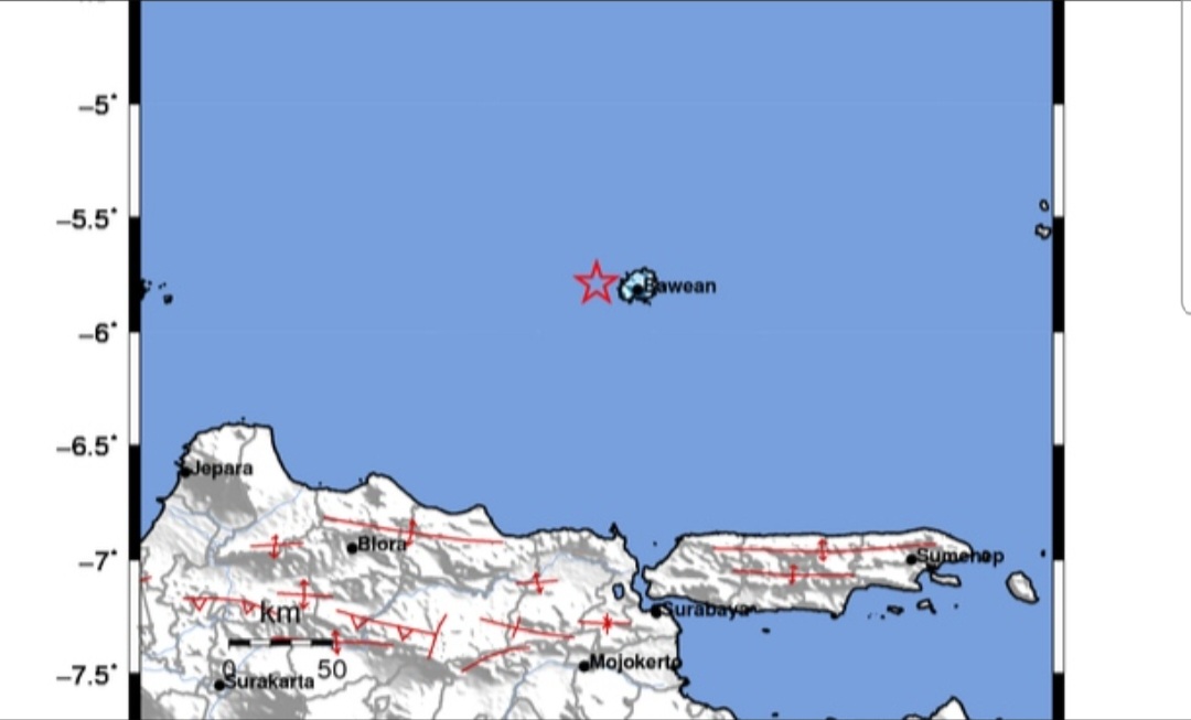 Gempa Magnitudo 4.3 di Timur Laut Tuban, Dirasakan di Bawean