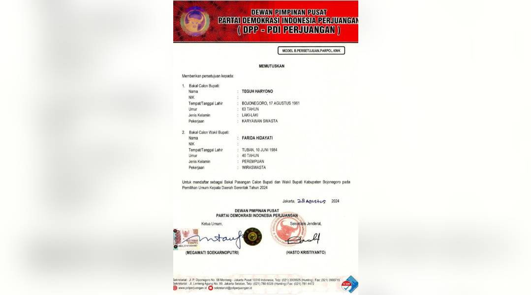 PDI-P Berikan Rekomendasi ke Teguh-Farida? Teguh: Lihat Nanti