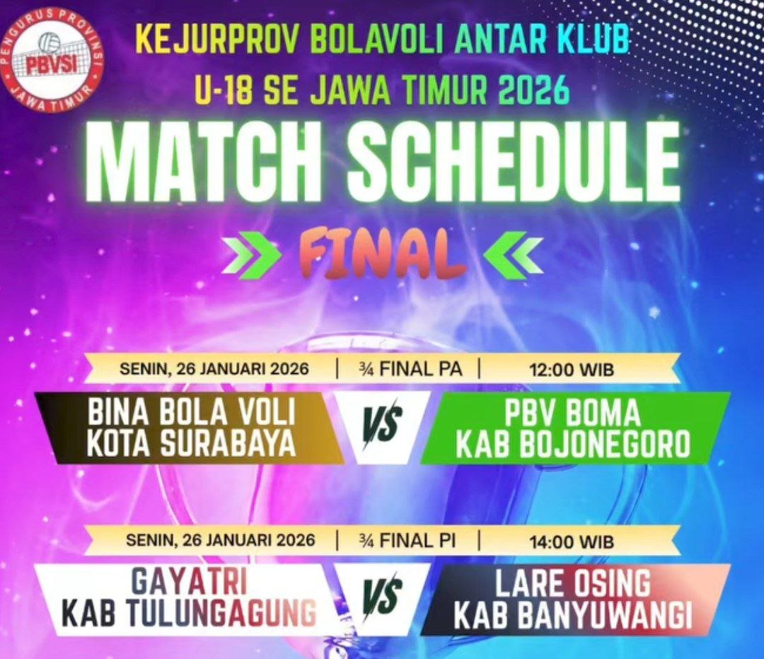 Tim Putra PBV Boma Bojonegoro Tembus Final Perebutan Juara Tiga Kejurprov Voli U-18 Jatim 2026