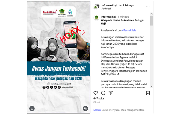 Hoaks..! Pendaftaran Petugas Haji Tahun 2026