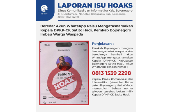 [CEK FAKTA] Hoaks, Akun WA Atas Nama Kepala DPKP CK Bojonegoro