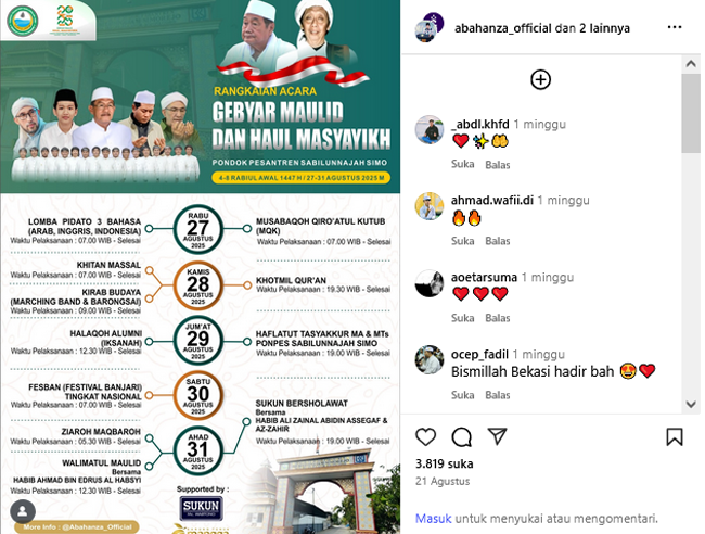 Ponpes Sabilunnajah Simo Gelar Sholawatan Bareng Azzahir Habib Bidin Nanti Malam