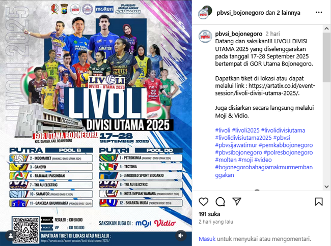 Datang dan Saksikan Livoli Devisi Utama 2025 di GOR Bojonegoro