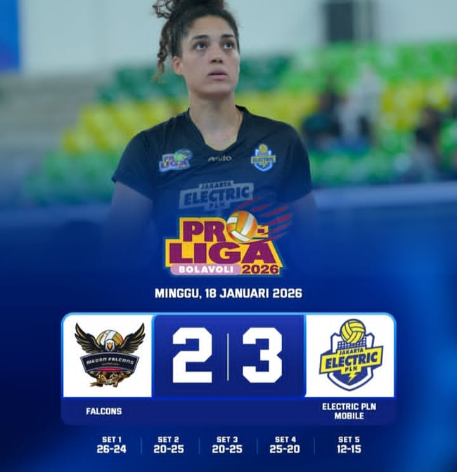 Hasil Proliga 2026: Medan Falcons 2-3 Electric PLN