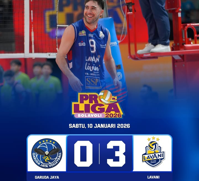 Hasil Proliga 2026 Putra, LavAni Livin Transmedia Menang Telak 3-0 atas Jakarta Garuda Jaya