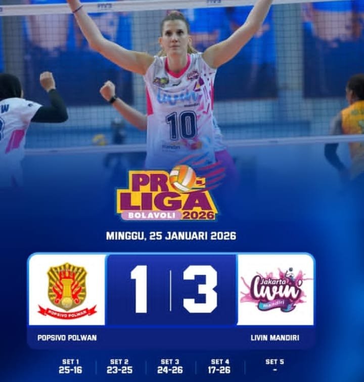 Hasil Proliga 2026 Putri: Livin Mandiri Menang 3-1 atas Popsivo Polwan