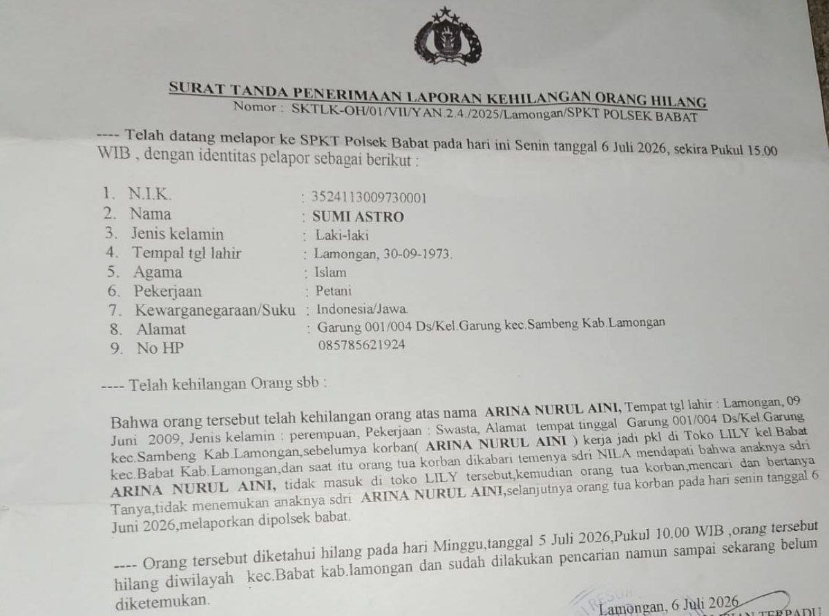 Dalam Pencarian, Remaja Asal Sambeng Dilaporkan Hilang