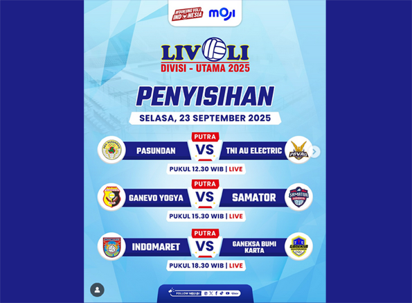 Jadwal Hari Ini, Livoli Divisi Utama 2025 Putra di GOR Bojonegoro