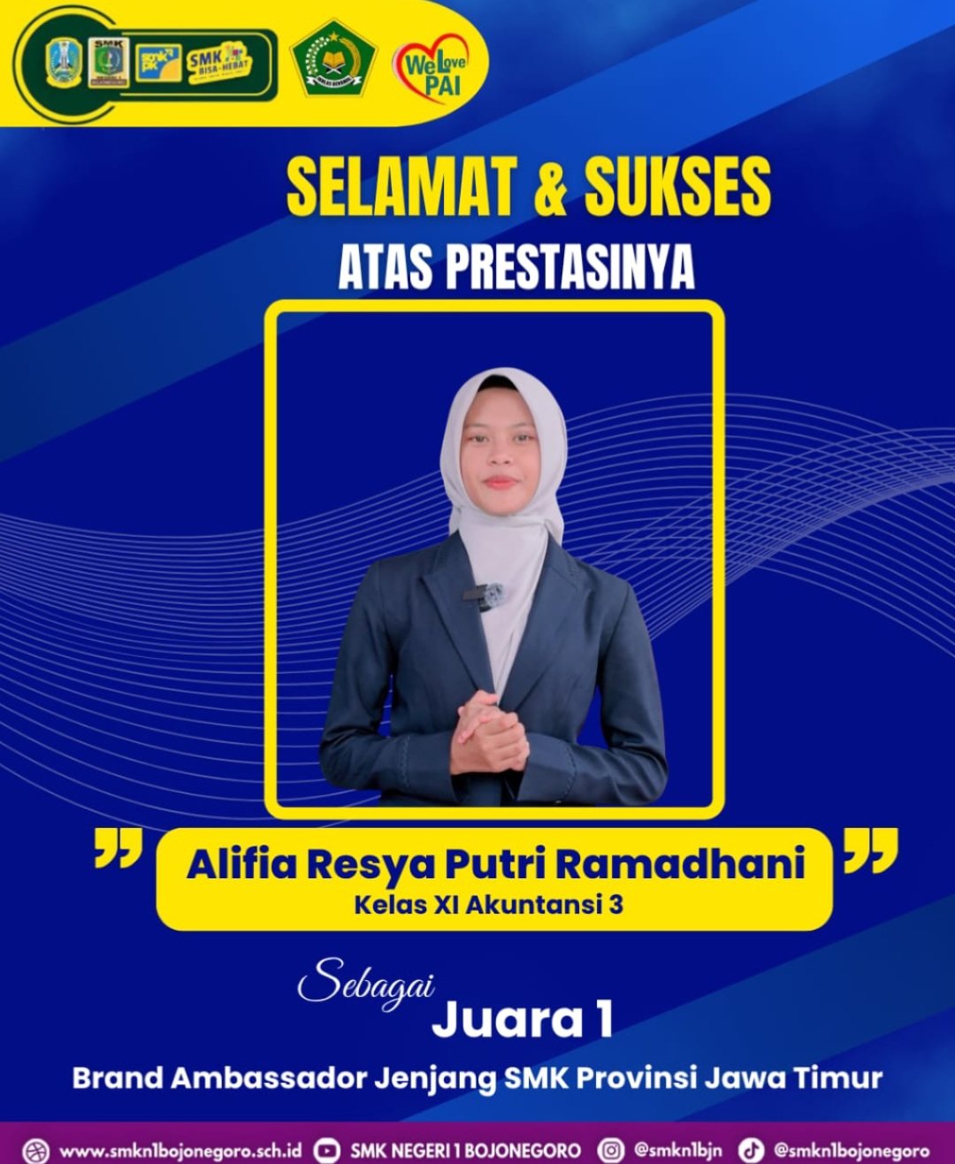 SMKN 1 Bojonegoro Cetak Duta Rohis SMK Jawa Timur: Alifia Resya Putri Ramadhani Raih Juara 1 Brand Ambassador