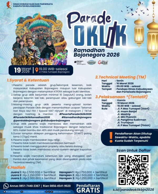 Parade Oklik Bojonegoro Tahun 2026, Catat Tanggal 19 Maret dan Cara Daftarnya