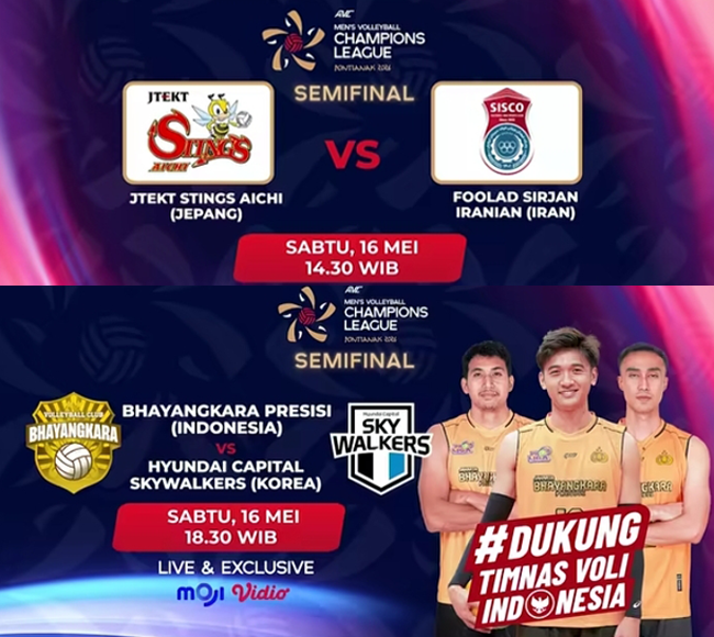 Jadwal Semifinal: JTEKT Stings AICHI Vs Fooland Sirjan Iranian dan Bhayangkara Presisi Vs Hyundai Capital Skywalkers