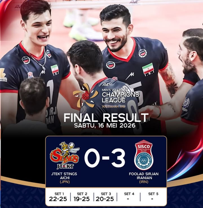 Kalahlan JTEKT Stings 0-3, Fooland Sirjan Iranian ke Final AVC Men's Champions League 2026