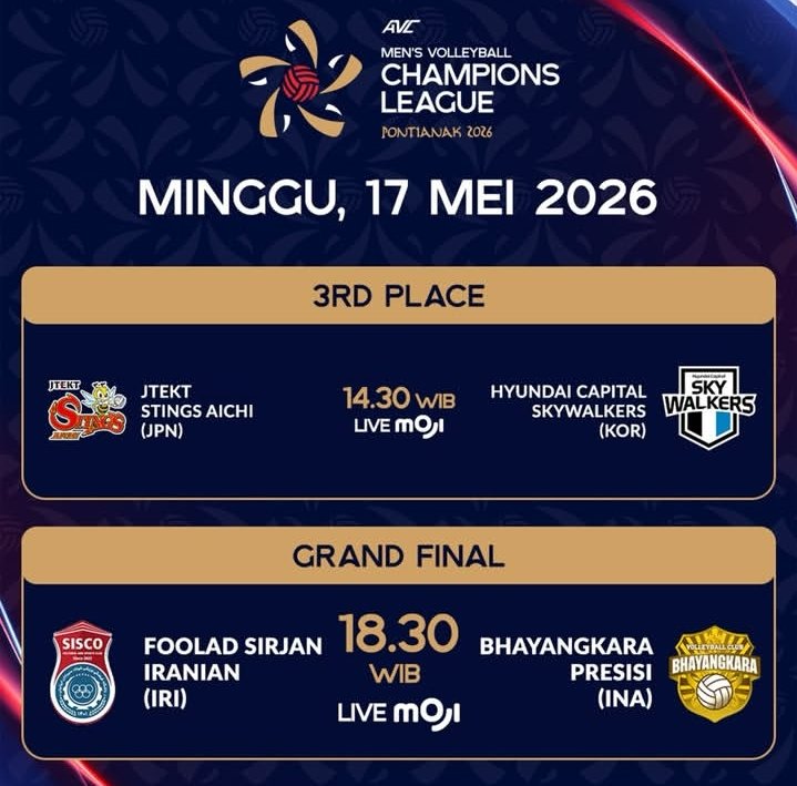 Jadwal Juara 3 dan Grand Final: JTEKT Stings AICHI Vs Hyundai Capital Skywalkers dan Foolad Sirjan Iranian Vs Bhayangkara Presisi
