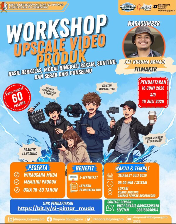 Info Terkini: Dinpora Bojonegoro Akan Gelar Workshop Upscale Video Produk Bagi Pelaku Usaha Muda