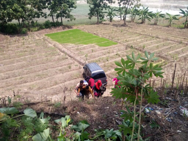 Lupa Pasang Handrem Mobil Terjun ke Sawah
