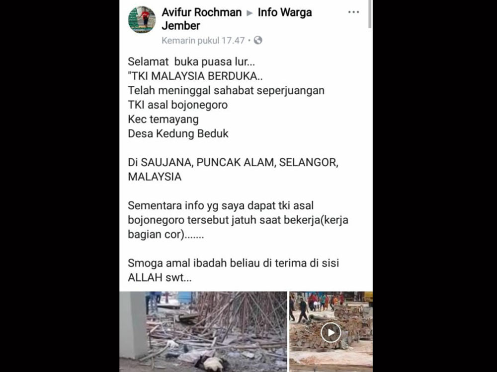Nahas, TKI Asal Bojonegoro Meninggal di Malaysia