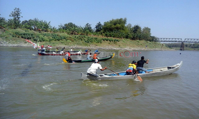 Puluhan Tim Ikuti Lomba Dayung Perahu di Bengawan Solo