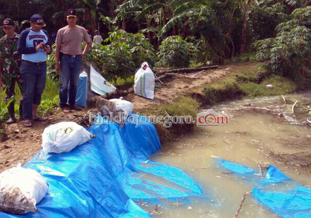Longsor 10 Meter, Tanggul Desa Piyak Diberi Terpal