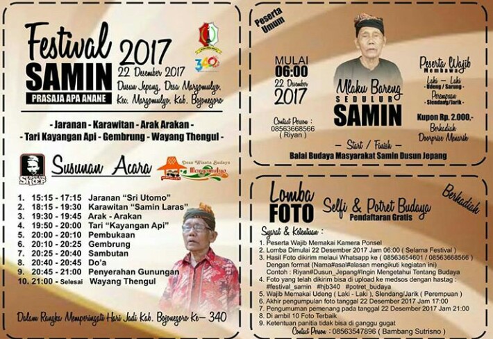 Komunitas Samin Bojonegoro Gelar Festival Budaya 22 Desember